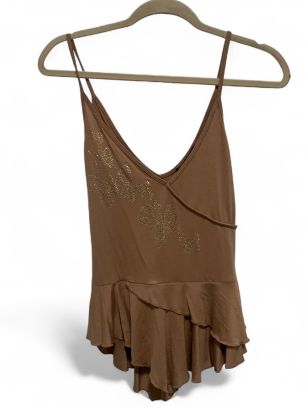 NWT Silence + Noise Tan Ruffle-Hem Butterfly Tank Top